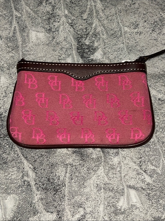 Handbags - Dooney and Bourke Pink Monogram  Canvas Wallet with Leather Trim.